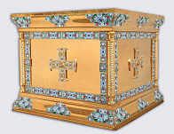 Облачение на жертвенник №5 0.96*0.96 г / пл.кресты эмаль камни золочение Облачение на жертвенник №5 0.96*0.96 г / пл.кресты эмаль камни золочение