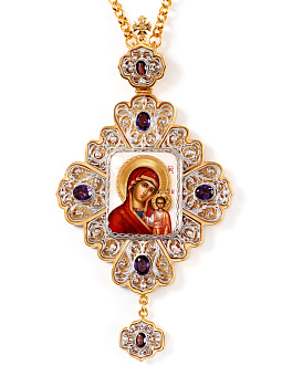 Панагия №0001 Божией Матери «Казанская» филигрань, финифть, золочение, серебрение Панагия №0001 Божией Матери «Казанская» филигрань, финифть, золочение, серебрение