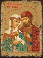 Икона Преподобные Пётр и Феврония с голубем