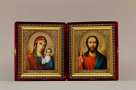 Икона Складень Венчальная Пара (14 x 16 см), Казанская БМ со Спасителем