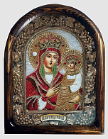 Икона Пресвятая Богородица Споручница грешных, бисерная, в деревянной раме, багет