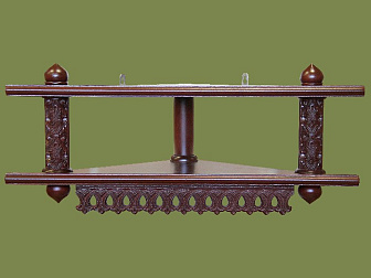 Полка для икон 2-х ярусная угловая с басмой низкая Полка для икон 2-х ярусная угловая с басмой низкая