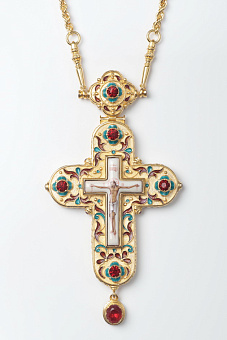 Крест наперсный №111 / золочение / серебро филигрань, эмаль (УИН) Крест наперсный №111 / золочение / серебро филигрань, эмаль (УИН)