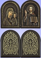 Икона в пластмассовой рамке Складень 9х12 двойной арочный риза №3 Спаситель Казанская