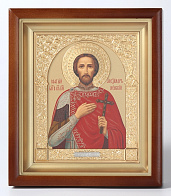 Икона в киоте 15х19 сложный, темпера, венчик, рамка фигурная, золочёная Александр Невский 1 Икона в киоте 15х19 сложный, темпера, венчик, рамка фигурная, золочёная Александр Невский 1