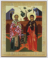 Икона на доске 33х40 объемная печать, лак Киприан и Иустина