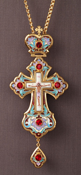 Крест наперсный филигрань №0005 одинарный рант финифть,эмаль /золочение/ Крест наперсный филигрань №0005 одинарный рант финифть,эмаль /золочение/
