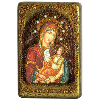 Икона ''Богородица Утоли моя печали'' ручной работы из дуба