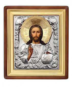 Икона живописная в киоте 24х30 масло, риза № 76А, киот №1 Спаситель Икона живописная в киоте 24х30 масло, риза № 76А, киот №1 Спаситель