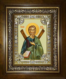 Икона освященная Андрей Первозванный апостол в деревянном киоте