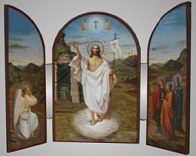 Икона Воскресение складни деревянные 18х24 трехстворчатые, двойное тиснение, арочные, в упаковке