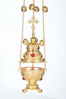 Кадило круглое большое №4 чеканка камни золочение Кадило круглое большое №4 чеканка камни золочение