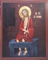 Икона ''Христос в темнице'', липовая доска, дубовые шпонки, левкас, сусальное золото, темпера, подарочная упаковка