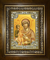 Икона освященная Божия Матерь Троеручица в деревянном киоте