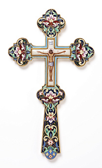 Крест напрестольный №6 сложный малый финифть, филигрань, эмаль, роспись, хим.гравировка / золочение Крест напрестольный №6 сложный малый финифть, филигрань, эмаль, роспись, хим.гравировка / золочение