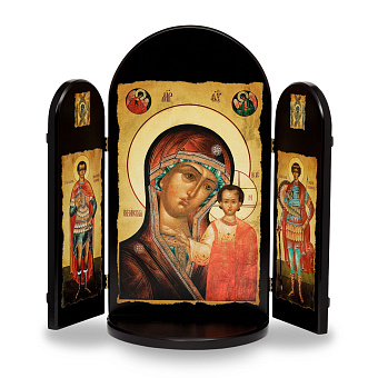 Cкладень "Господь Вседержитель Богородица Казанская", резной, 52х56 (тройной) Cкладень "Господь Вседержитель Богородица Казанская", резной, 52х56 (тройной)