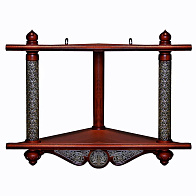 Полка для икон 2-х ярусная угловая из дерева с басмой высокая Полка для икон 2-х ярусная угловая из дерева с басмой высокая