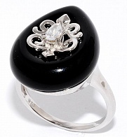 Кольцо с черным ониксом и кубическим цирконием, из серебра 925 пробы, 6г