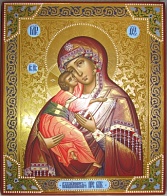 Икона "Владимирская богоматерь", липовая доска, дубовые шпонки, левкас, сусальное золото, темпера, подарочная упаковка