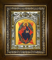 Икона освященная Спас в Силах, рама серебром, деревянный киот