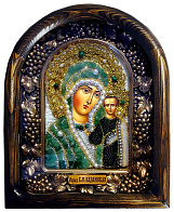 Икона Божия Матерь Казанская, нефрит жемчуг бисер