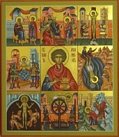 Икона ПАНТЕЛЕИМОН Целитель, Великомученик с клеймами (РУКОПИСНАЯ)