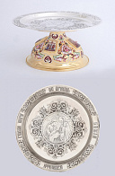 Дискос ручная гравировка / ф320мм / серебро, поддискосник медь / 3, 0л№6 потира / филигрань, эмаль, роспись, чеканка, 4-финифти / золочение / (УИН) Дискос ручная гравировка / ф320мм / серебро, поддискосник медь / 3, 0л№6 потира / филигрань, эмаль, роспись, чеканка, 4-финифти / золочение / (УИН)