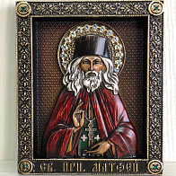 Икона Преподобный Матфей Яранский, Чудотворец, резная из дерева