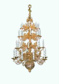 Паникадило 4 яруса 32 свечи золочение с шаром Паникадило 4 яруса 32 свечи золочение с шаром