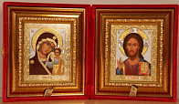 Икона Складень Венчальная Пара (16 x 19 см), Казанская БМ со Спасителем