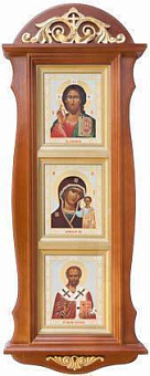 Киот тройной вертикальный Спаситель Казанская Николай Чудотворец Киот тройной вертикальный Спаситель Казанская Николай Чудотворец