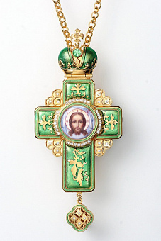 Крест наперсный №8 эмаль, финифть / круглая / золочение Крест наперсный №8 эмаль, финифть / круглая / золочение