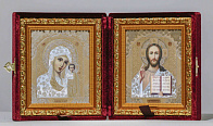 Икона Складень Венчальная Пара (14,5 x 16 см), Казанская БМ со Спасителем