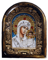 Икона Пресвятая Богородица Казанская бисер, ткань, багет, в деревянной раме