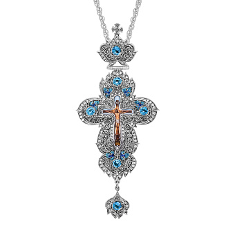 Крест наперсный №7 / Фианиты деколь, эмаль, / серебрение Крест наперсный №7 / Фианиты деколь, эмаль, / серебрение
