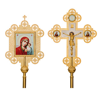 Крест-икона запрестольная с литым распятием гравировка золочение Крест-икона запрестольная с литым распятием гравировка золочение