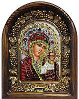 Икона Богородица Казанская из бисера в деревянном киоте