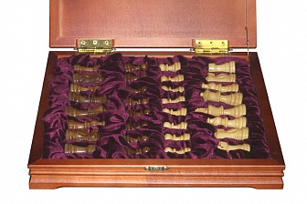 Шахматы классические малые деревянные, основа из березы, фигуры из самшита и розового дерева, 32х32 см (высота короля 2,75")