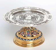 Дискос ручная гравировка / ф280мм / серебро, поддискосник медь / конус 1, 5л №11 / филигрань, роспись, чеканка / золочение / (УИН) Дискос ручная гравировка / ф280мм / серебро, поддискосник медь / конус 1, 5л №11 / филигрань, роспись, чеканка / золочение / (УИН)