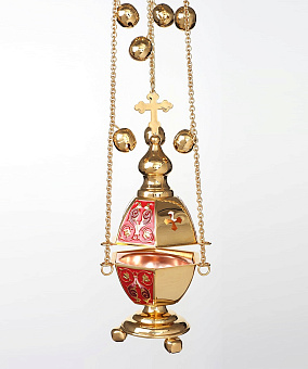 Кадило шестигранное №1 золочение эмаль с позвонцами Кадило шестигранное №1 золочение эмаль с позвонцами