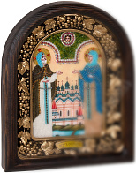 Икона Петр и Феврония из бисера в деревянном киоте
