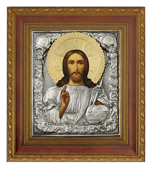 Икона живописная в киоте 24х30 масло, риза № 76, черненое серебрение, киот №22 Спаситель Икона живописная в киоте 24х30 масло, риза № 76, черненое серебрение, киот №22 Спаситель