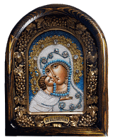 Икона Пресвятая Богородица Владимирская, бисер, нат.камни, багет, деревянная рама