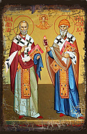 Икона НИКОЛАЙ Чудотворец и СПИРИДОН Тримифунтский, Святители (МЕШКОВИНА)