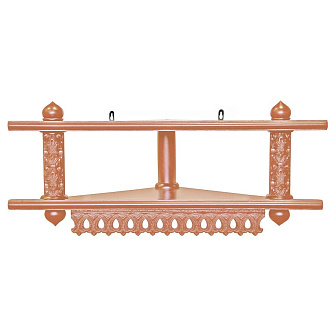 Иконная полка 2-х ярусная угловая низкая из дерева резная