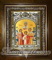Икона освященная Вера, Надежда, Любовь и София в деревянном киоте