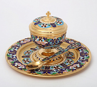 Ладаница на блюде филигрань, эмаль / золочение Ладаница на блюде филигрань, эмаль / золочение