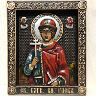 Икона Благоверный князь Глеб Владимирский, резная из дерева