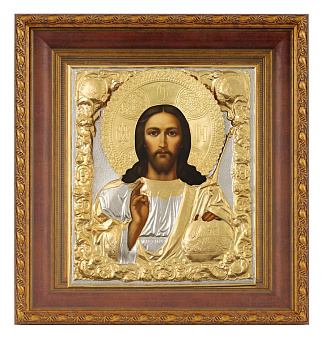 Икона живописная в киоте 24х30 масло, риза № 76, матовое золочение, киот №22 Спаситель Икона живописная в киоте 24х30 масло, риза № 76, матовое золочение, киот №22 Спаситель
