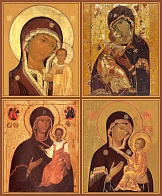 Икона Пресвятой Богородицы Четырехчастная: КАЗАНСКАЯ, ВЛАДИМИРСКАЯ, СМОЛЕНСКАЯ, ТИХВИНСКАЯ